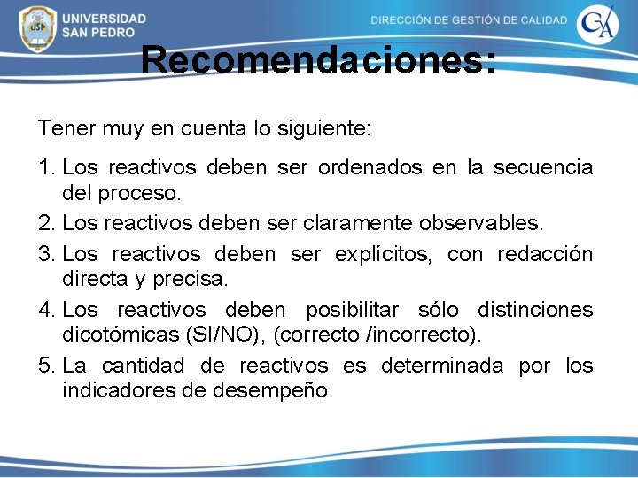 Recomendaciones: Tener muy en cuenta lo siguiente: 1. Los reactivos deben ser ordenados en Recomendaciones: Tener muy en cuenta lo siguiente: 1. Los reactivos deben ser ordenados en