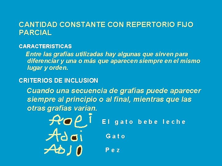 CANTIDAD CONSTANTE CON REPERTORIO FIJO PARCIAL CARACTERISTICAS Entre las grafías utilizadas hay algunas que