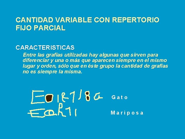 CANTIDAD VARIABLE CON REPERTORIO FIJO PARCIAL CARACTERISTICAS Entre las grafías utilizadas hay algunas que