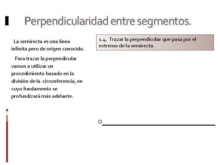 Perpendicularidad entre segmentos. La semirecta es una línea infinita pero de origen conocido. Para