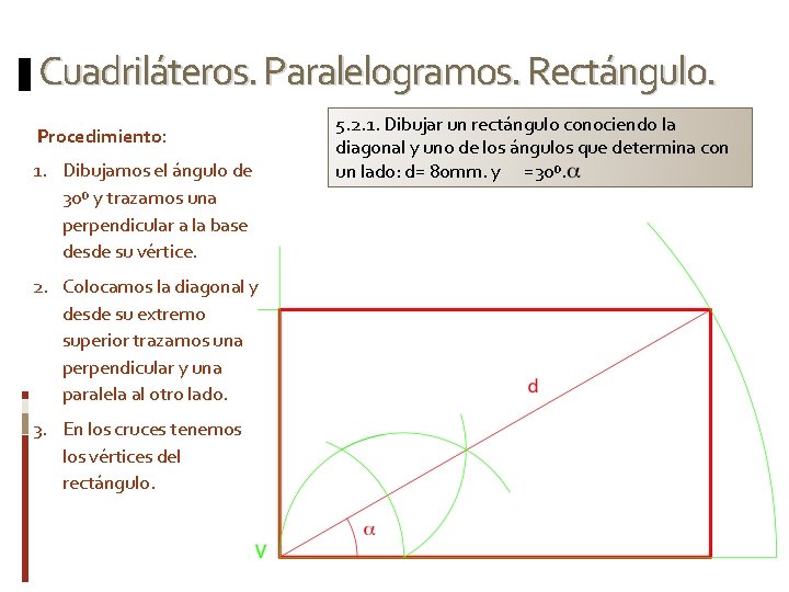 Cuadriláteros. Paralelogramos. Rectángulo. Procedimiento: 1. Dibujamos el ángulo de 30º y trazamos una perpendicular