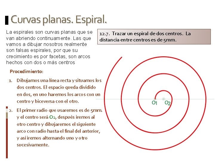 Curvas planas. Espiral. La espirales son curvas planas que se van abriendo continuamente. Las