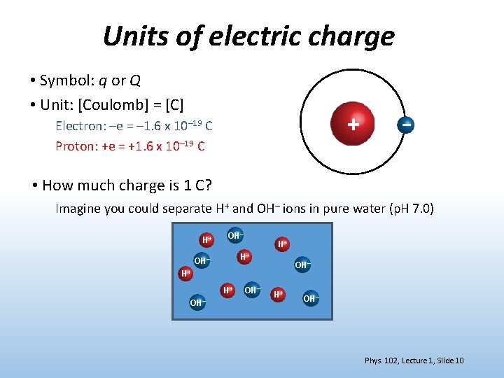Units of electric charge • Symbol: q or Q • Unit: [Coulomb] = [C]