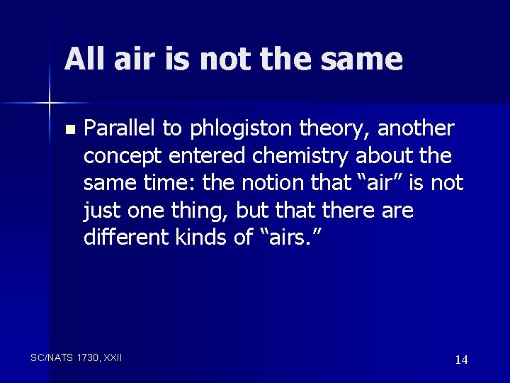 All air is not the same n Parallel to phlogiston theory, another concept entered