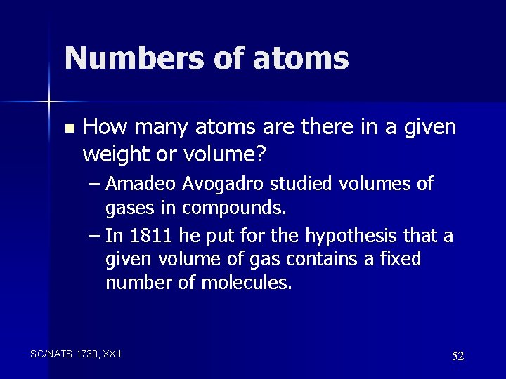 Numbers of atoms n How many atoms are there in a given weight or