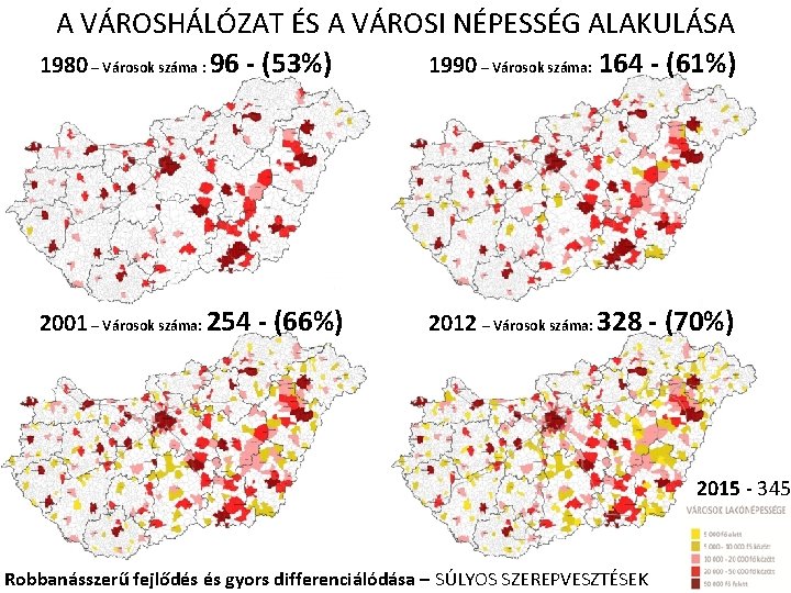 A VÁROSHÁLÓZAT ÉS A VÁROSI NÉPESSÉG ALAKULÁSA 1980 – Városok száma : 96 - A VÁROSHÁLÓZAT ÉS A VÁROSI NÉPESSÉG ALAKULÁSA 1980 – Városok száma : 96 -