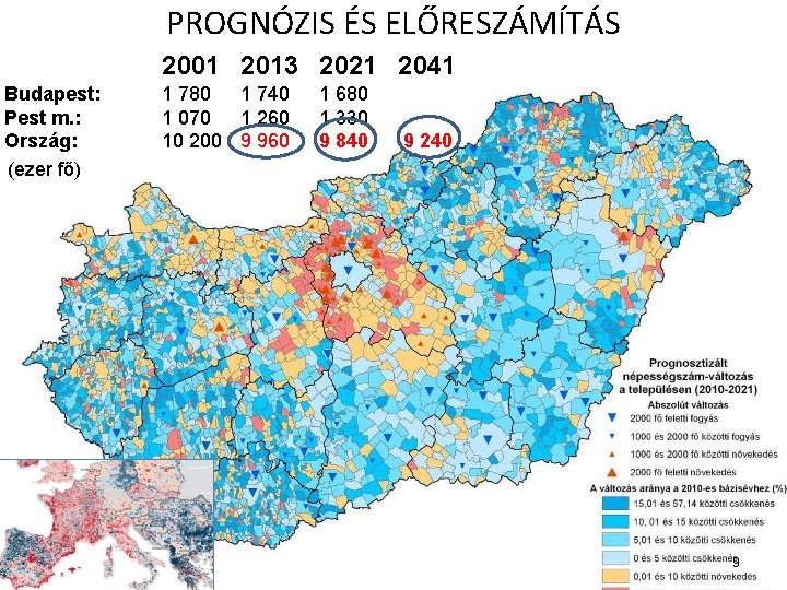 PROGNÓZIS ÉS ELŐRESZÁMÍTÁS 2001 2013 2021 2041 Budapest: Pest m. : Ország: (ezer fő)