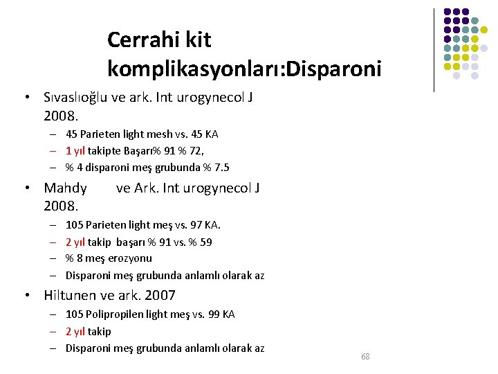 Cerrahi kit komplikasyonları: Disparoni • Sıvaslıoğlu ve ark. Int urogynecol J 2008. – 45