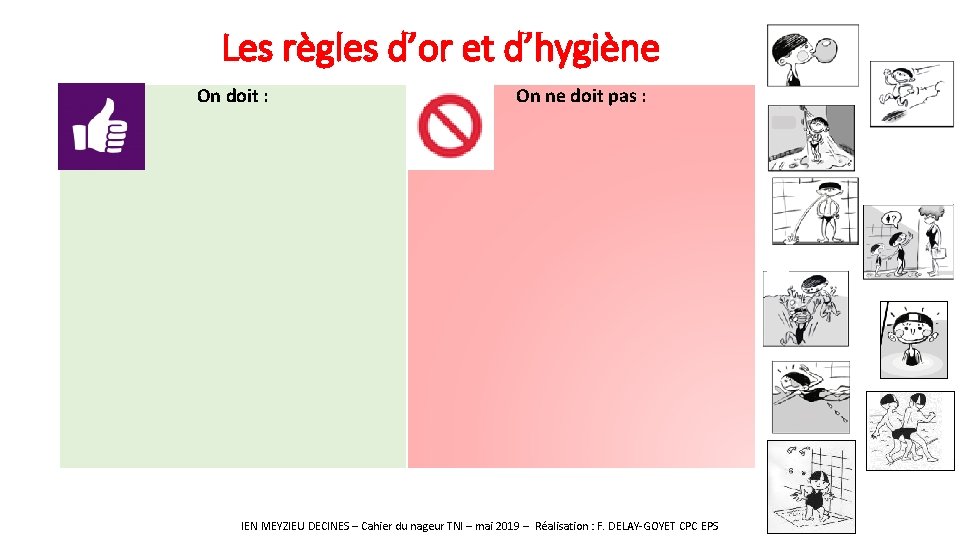 Les règles d’or et d’hygiène On doit : On ne doit pas : IEN