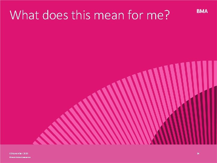 What does this mean for me? 03 November 2020 ©British Medical Association 34 