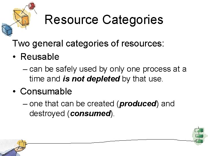 Resource Categories Two general categories of resources: • Reusable – can be safely used