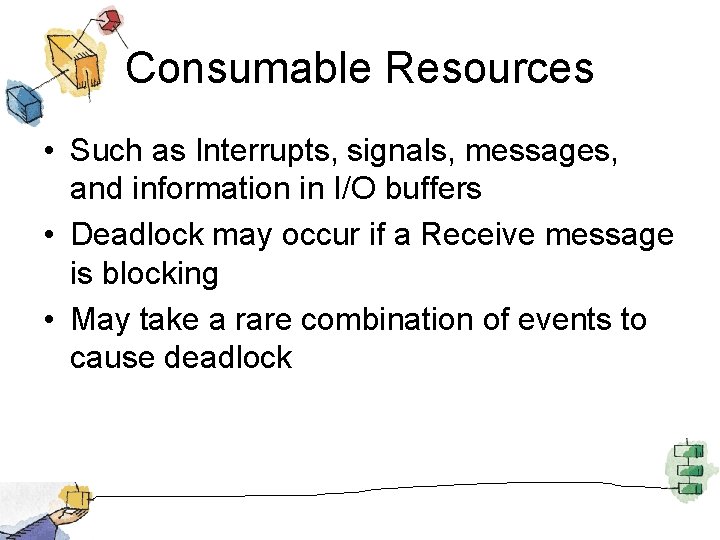 Consumable Resources • Such as Interrupts, signals, messages, and information in I/O buffers •