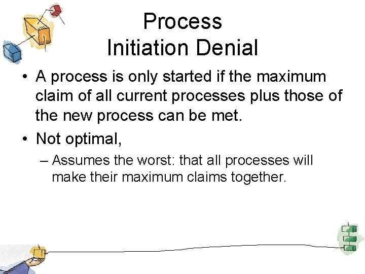 Process Initiation Denial • A process is only started if the maximum claim of