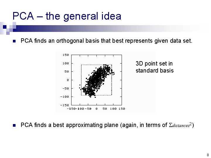 PCA – the general idea n PCA finds an orthogonal basis that best represents