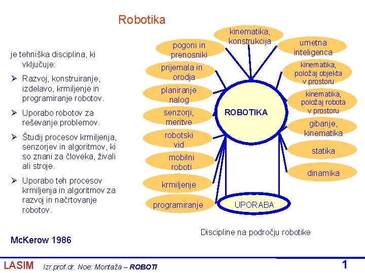 Robotika pogoni in prenosniki je tehniška disciplina, ki vključuje: planiranje nalog Ø Uporabo robotov