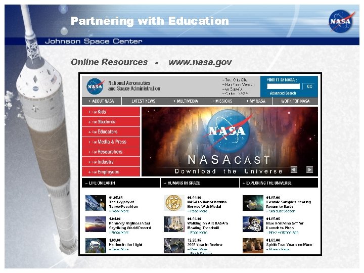 Partnering with Education Online Resources - www. nasa. gov 