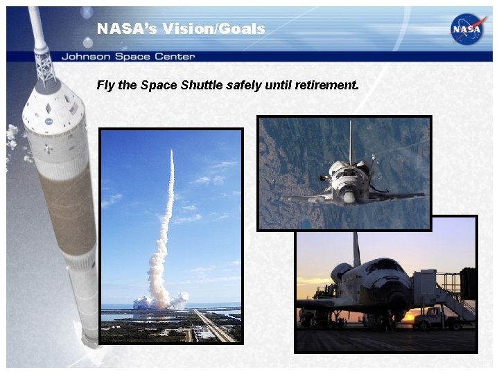 NASA’s Vision/Goals Fly the Space Shuttle safely until retirement. 