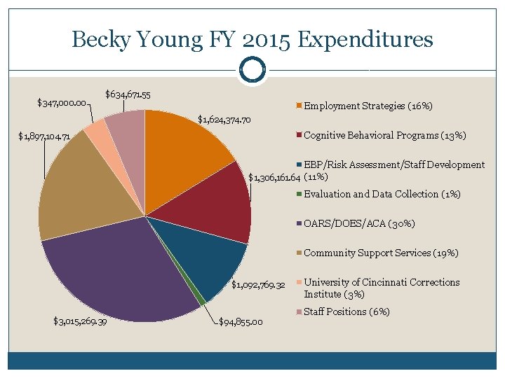 Becky Young FY 2015 Expenditures $347, 000. 00 $634, 671. 55 Employment Strategies (16%)