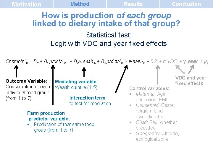 Motivation Method Results Conclusion How is production of each group linked to dietary intake Motivation Method Results Conclusion How is production of each group linked to dietary intake