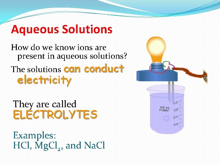 Aqueous Solutions How do we know ions are present in aqueous solutions? The solutions