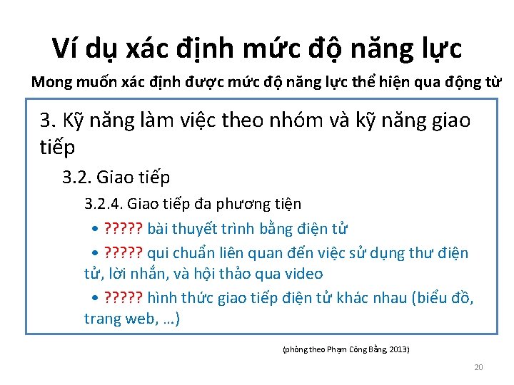 Ví dụ xác định mức độ năng lực Mong muốn xác định được mức