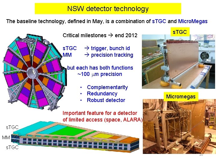 NSW detector technology The baseline technology, defined in May, is a combination of s.