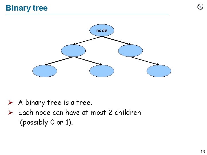 Binary tree node Ø A binary tree is a tree. Ø Each node can