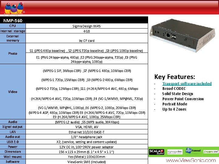 NMP-560 CPU Internal storage External memory Photo Sigma Design 8645 4 GB by CF
