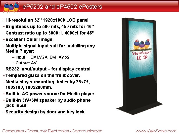 e. P 5202 and e. P 4602 e. Posters • Hi-resolution 52” 1920 x