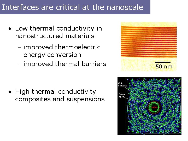 Interfaces are critical at the nanoscale • Low thermal conductivity in nanostructured materials –
