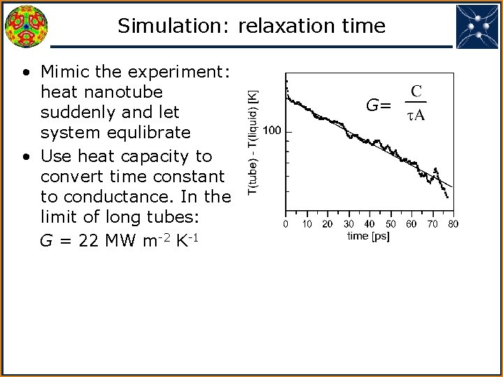 Simulation: relaxation time • Mimic the experiment: heat nanotube suddenly and let system equlibrate