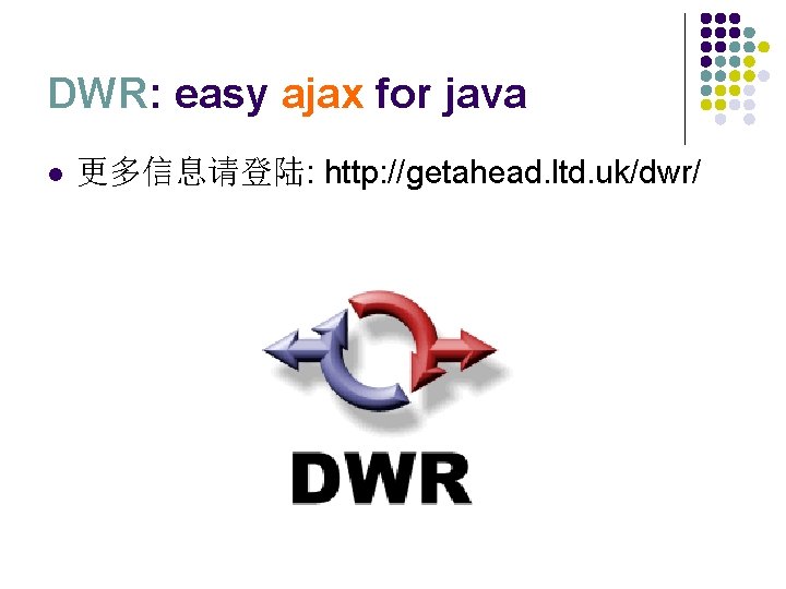 DWR: easy ajax for java l 更多信息请登陆: http: //getahead. ltd. uk/dwr/ 