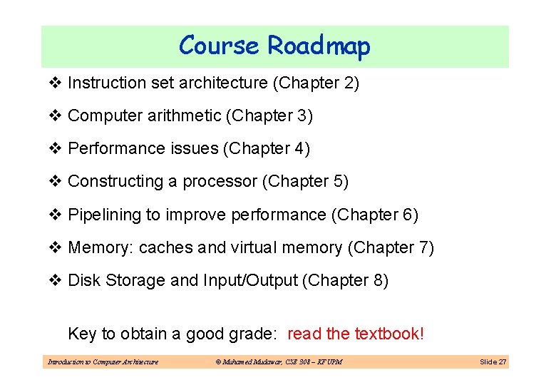 Course Roadmap v Instruction set architecture (Chapter 2) v Computer arithmetic (Chapter 3) v