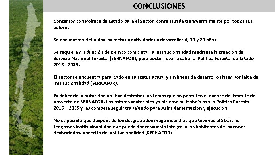 CONCLUSIONES Contamos con Política de Estado para el Sector, consensuada transversalmente por todos sus