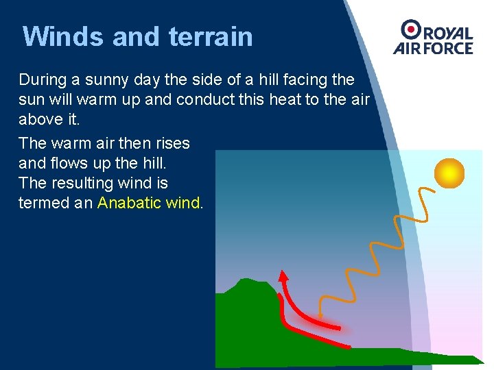 Winds and terrain During a sunny day the side of a hill facing the