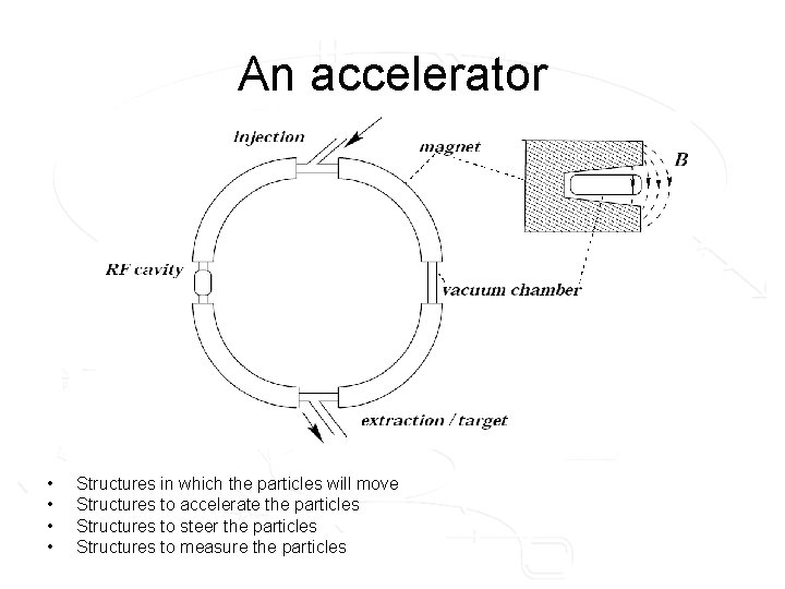 An accelerator • • Structures in which the particles will move Structures to accelerate