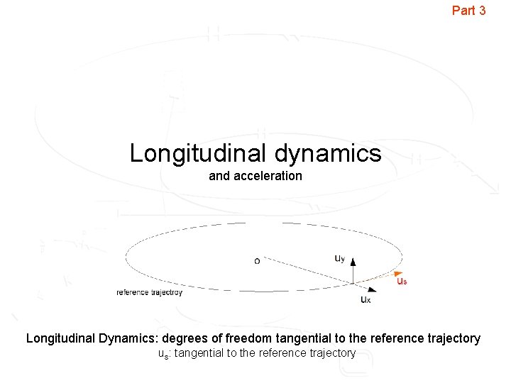 Part 3 Longitudinal dynamics and acceleration Longitudinal Dynamics: degrees of freedom tangential to the