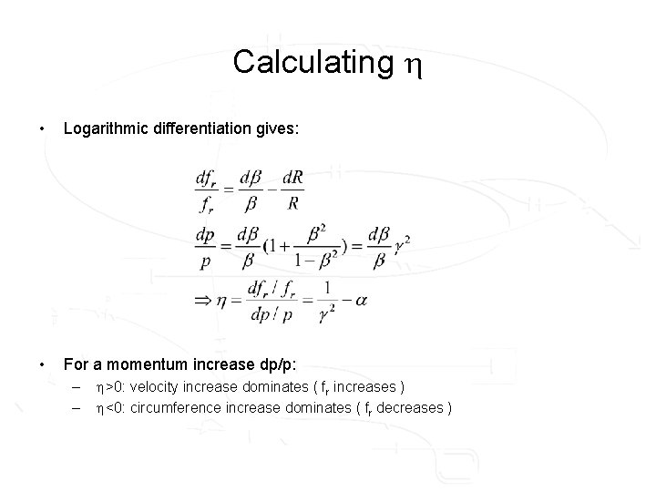 Calculating h • Logarithmic differentiation gives: • For a momentum increase dp/p: – –