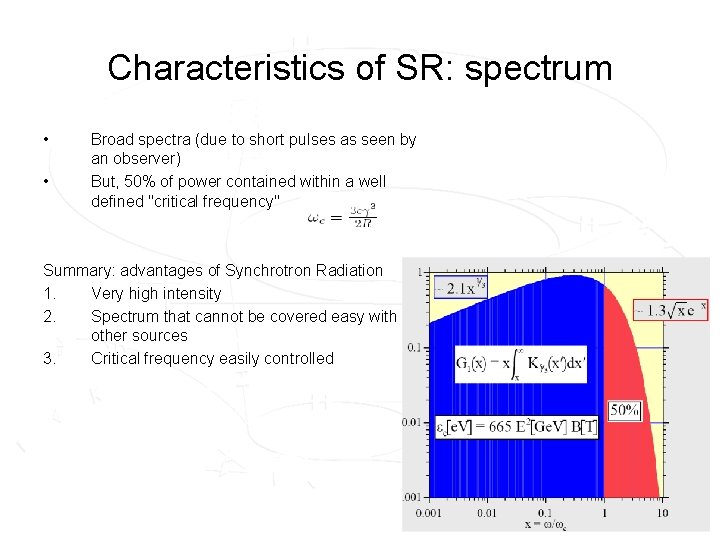 Characteristics of SR: spectrum • • Broad spectra (due to short pulses as seen