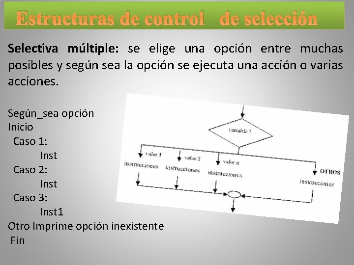 Estructuras de control de selección Selectiva múltiple: se elige una opción entre muchas posibles