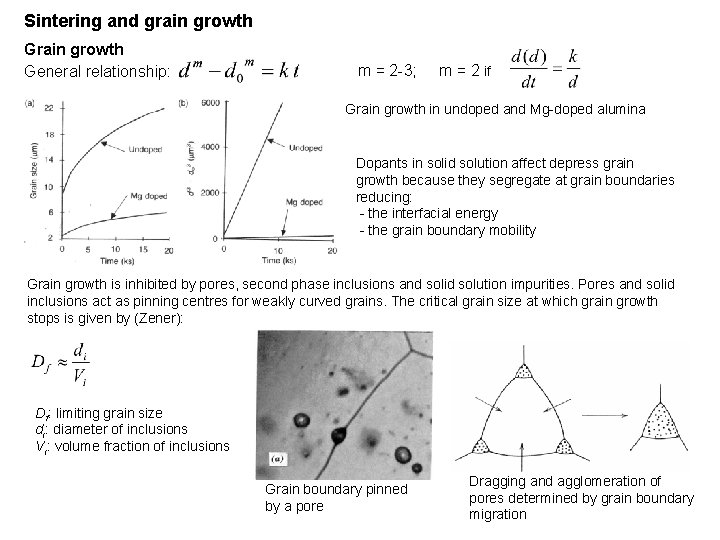 Sintering and grain growth General relationship: m = 2 -3; m = 2 if