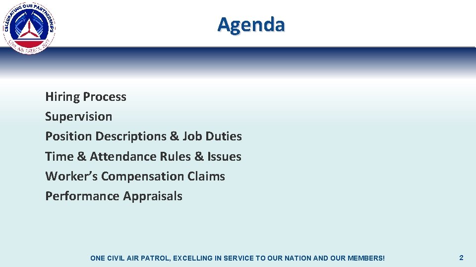 Agenda Hiring Process Supervision Position Descriptions & Job Duties Time & Attendance Rules &