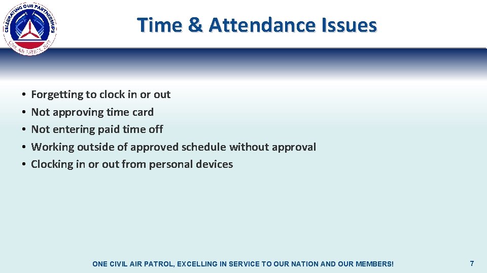 Time & Attendance Issues • • • Forgetting to clock in or out Not