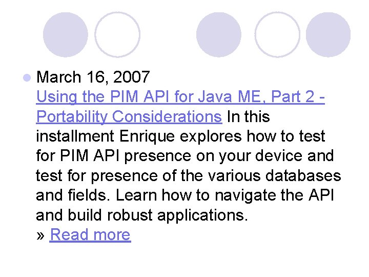 l March 16, 2007 Using the PIM API for Java ME, Part 2 -