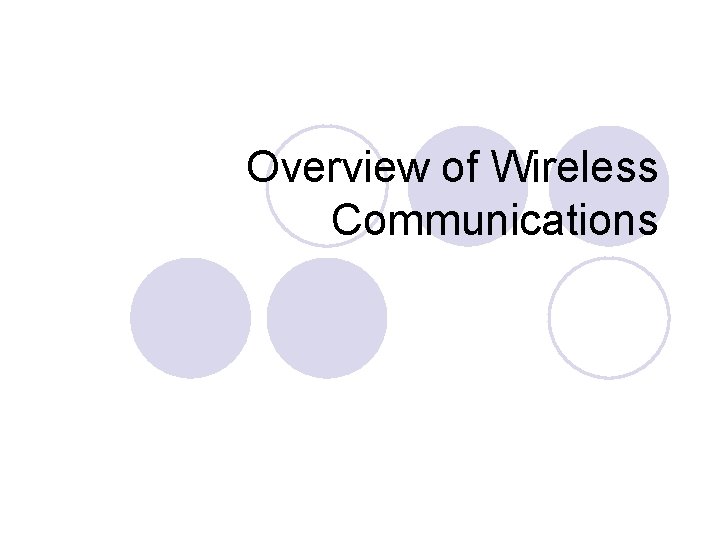 Overview of Wireless Communications 