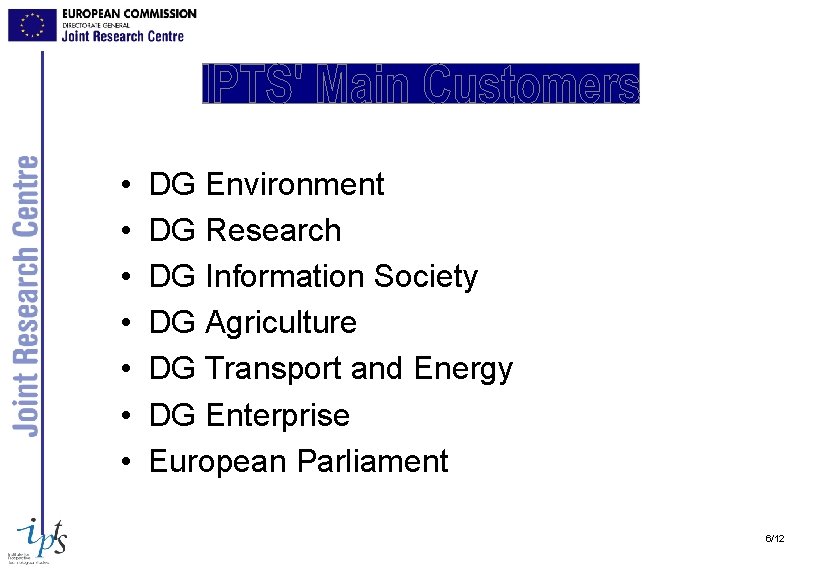  • • DG Environment DG Research DG Information Society DG Agriculture DG Transport