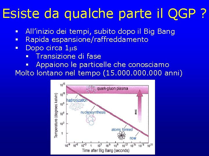 Esiste da qualche parte il QGP ? All’inizio dei tempi, subito dopo il Big