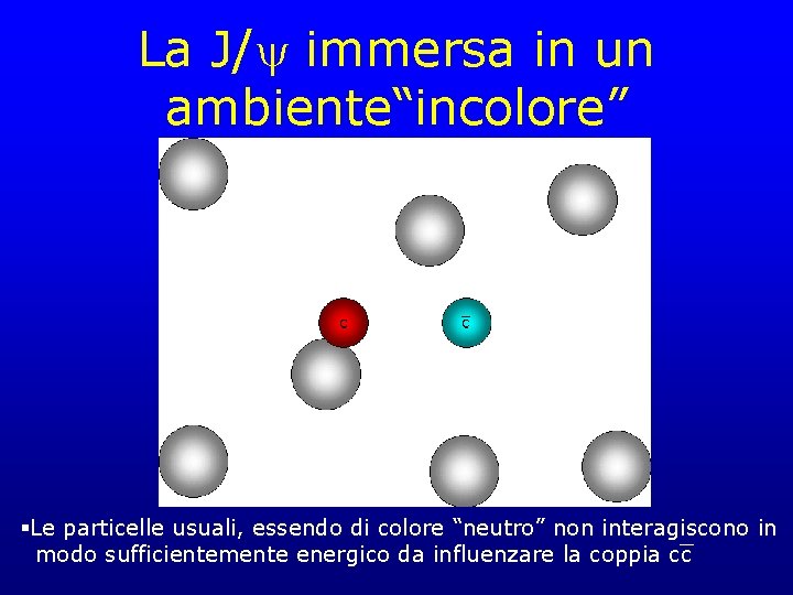 La J/ immersa in un ambiente“incolore” §Le particelle usuali, essendo di colore “neutro” non
