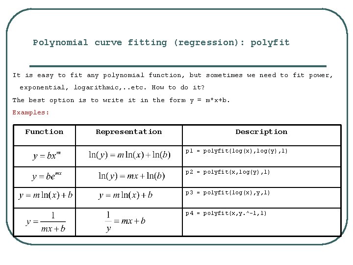 Polynomial curve fitting (regression): polyfit It is easy to fit any polynomial function, but Polynomial curve fitting (regression): polyfit It is easy to fit any polynomial function, but