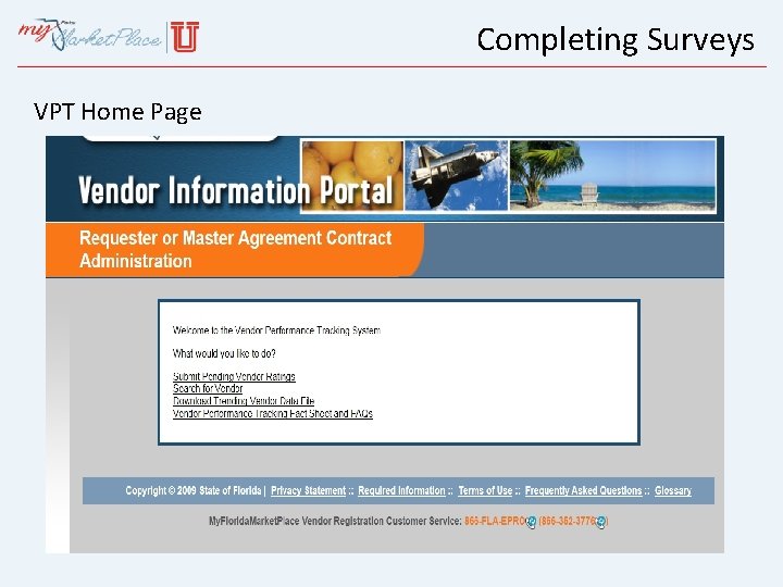 Completing Surveys VPT Home Page 
